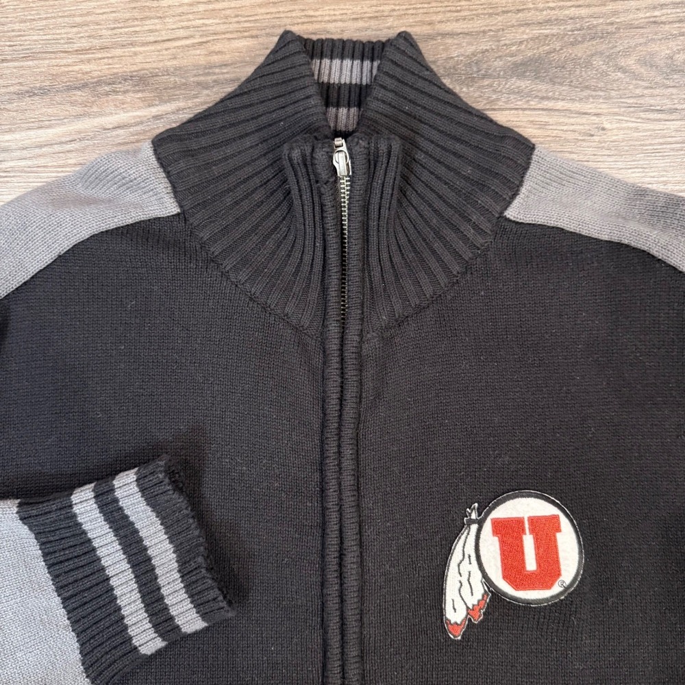 Bruzer Mens Full Zip Sweater Black Grey Utah Utes Logo Collegiate Size L